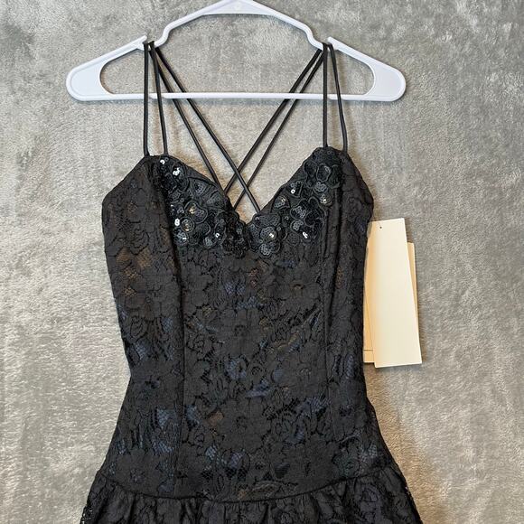 Vintage‎ Black Lace Mini Sequins Dress Romantic Gothic Deadstock New Sz 6 Punk - Picture 2 of 8